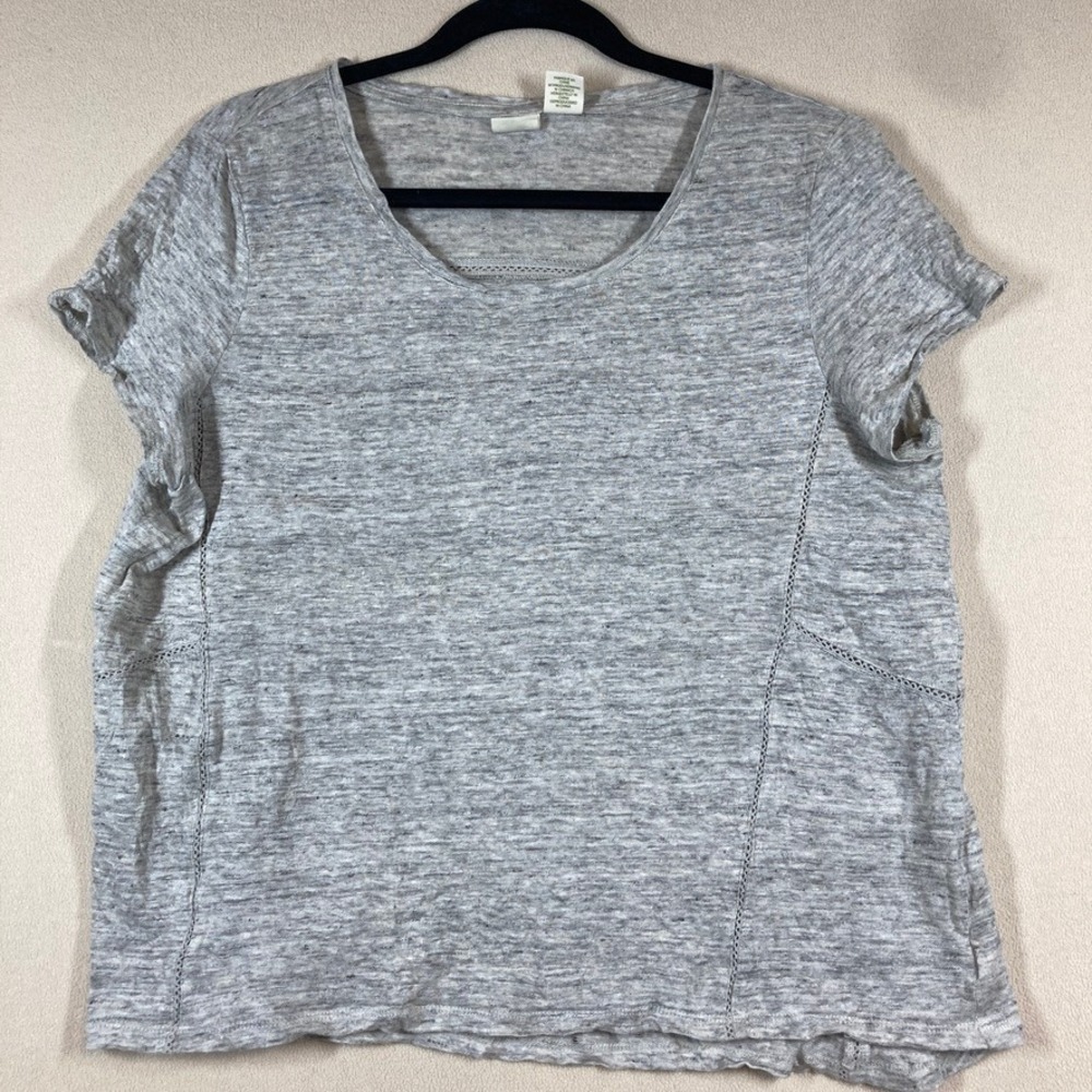 Lucy & Laurel Linen‎ Top Sz XL Grey Short Sleeve Scoop Neck Casual Comfort